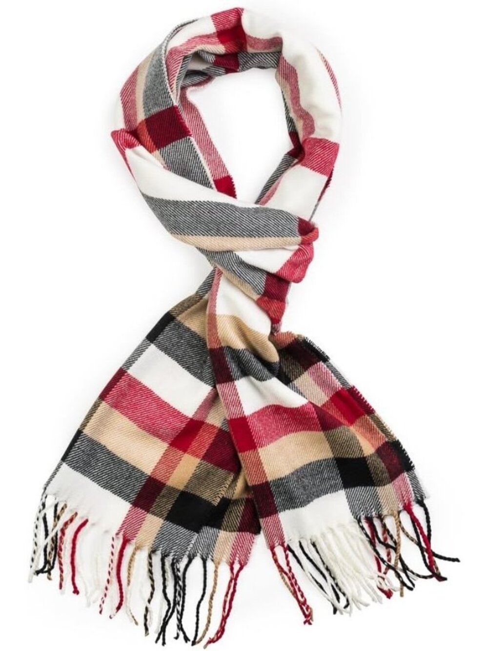 Unisex  White-red Plaid Plum Feather Super Soft Luxurious Cashmere Scarf